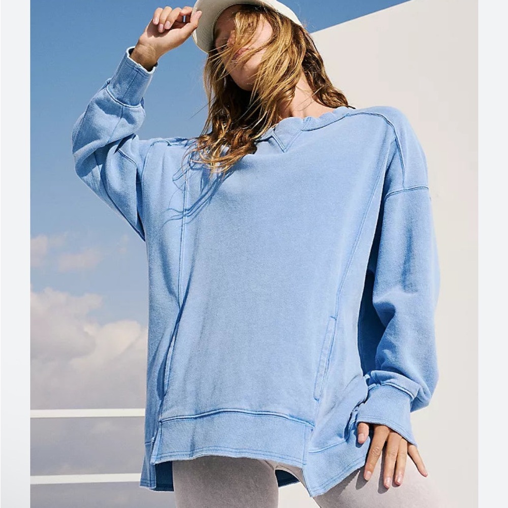 FREE PEOPLE INTERCEPT TUNIC SWEATER - RIVIERA BLUE
 - M